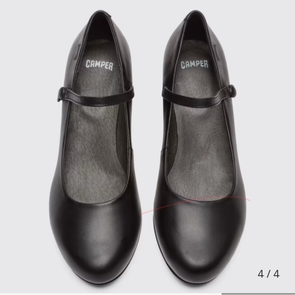 Camper Black Leather Mary Jane Flats